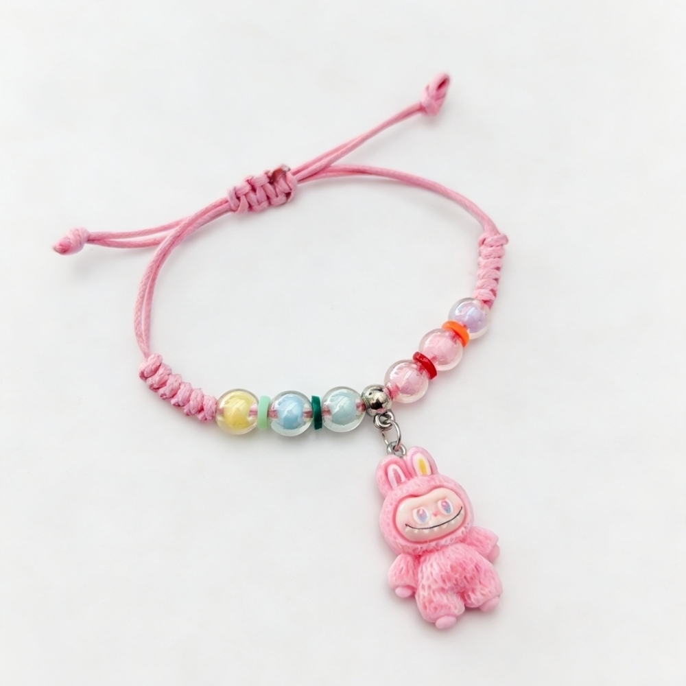 Labubu Inspired Macramé Bracelet Blossom Pink
